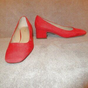 J. McLaughlin Charlene Red Suede Pumps Size 8 Slip On Shoes Heels Career Work